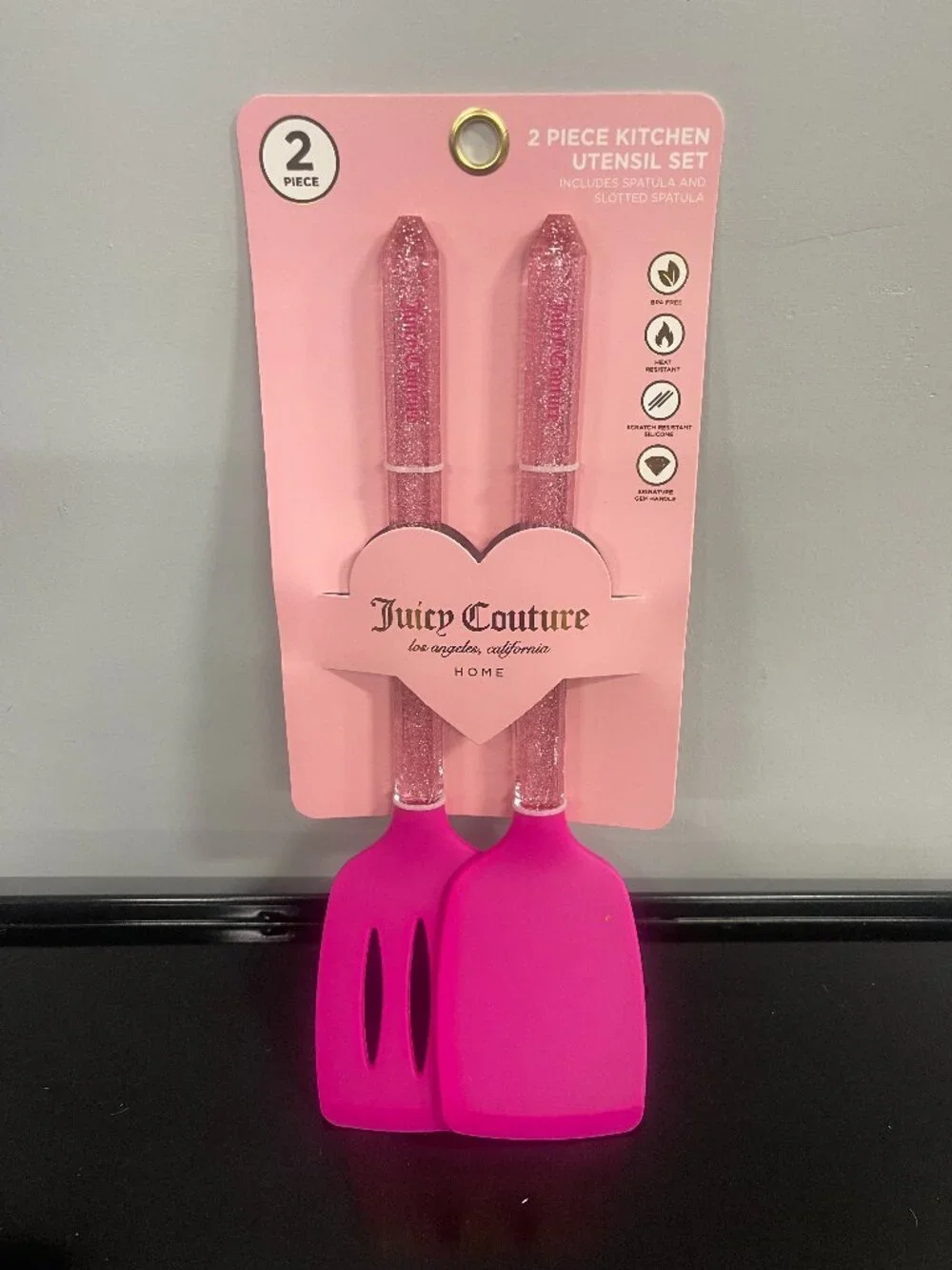 Juicy Couture Home Pink Glitter 2 Pc Silicone Spatula Set NIP